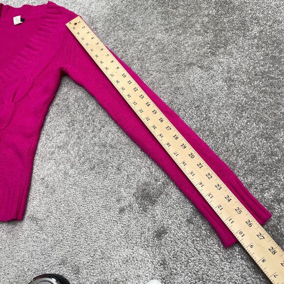 J. Crew Wool Cashmere Cable Knit Sweater Womens Small Hot Pink V-Neck Pullover - Picture 8 of 14